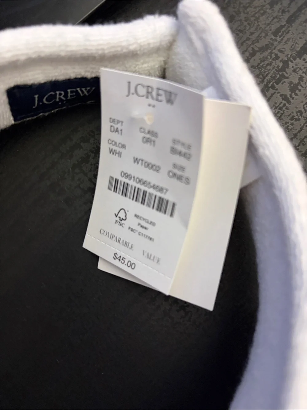 J. Crew White Terry Visor with Soft Band